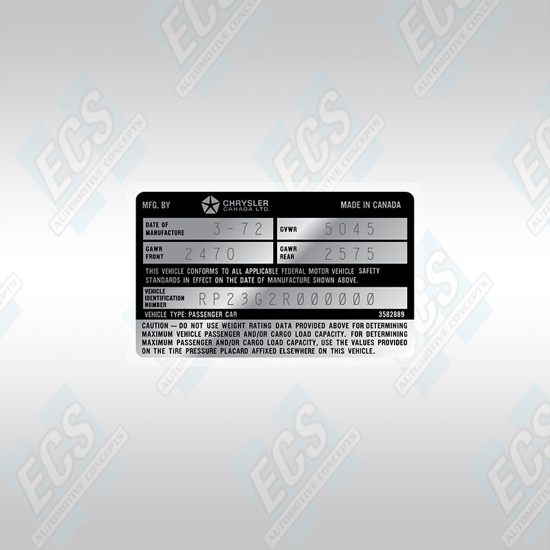 VIN Data Decal (1972-89 Mopar Vehicles) – ECS Automotive Concepts