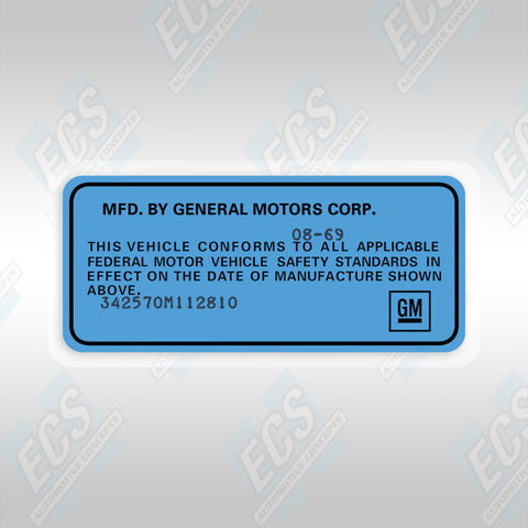 VIN Data Decal (1969-72 GM Vehicles)