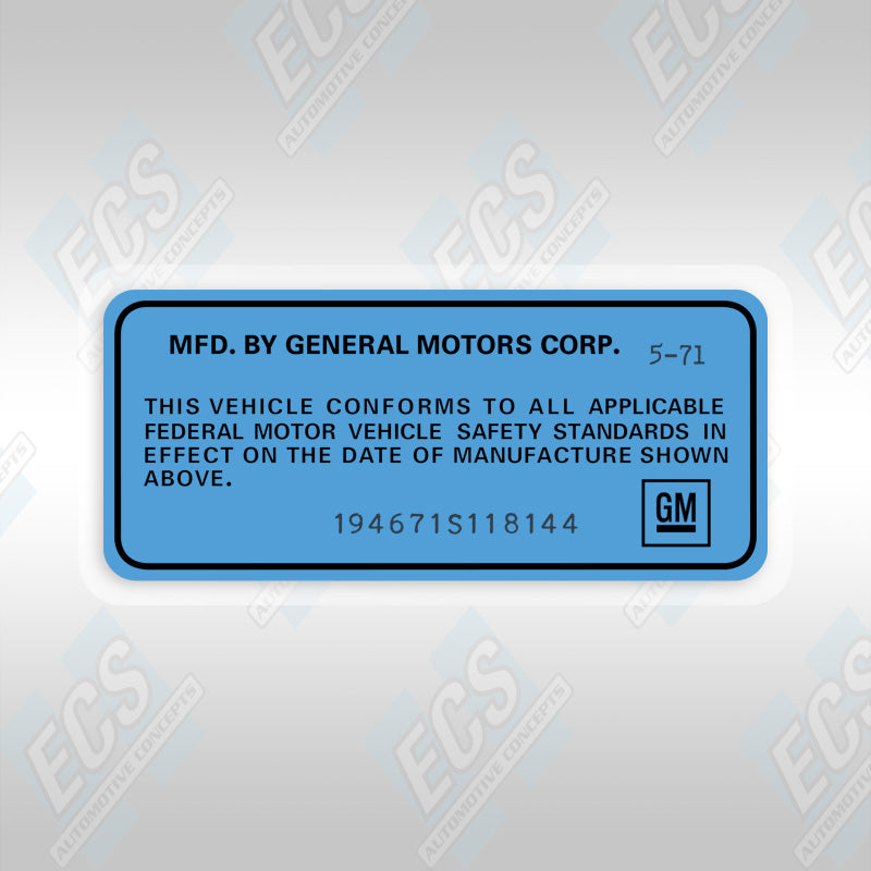 VIN Data Decal (1969-72 GM Vehicles) – ECS Automotive Concepts