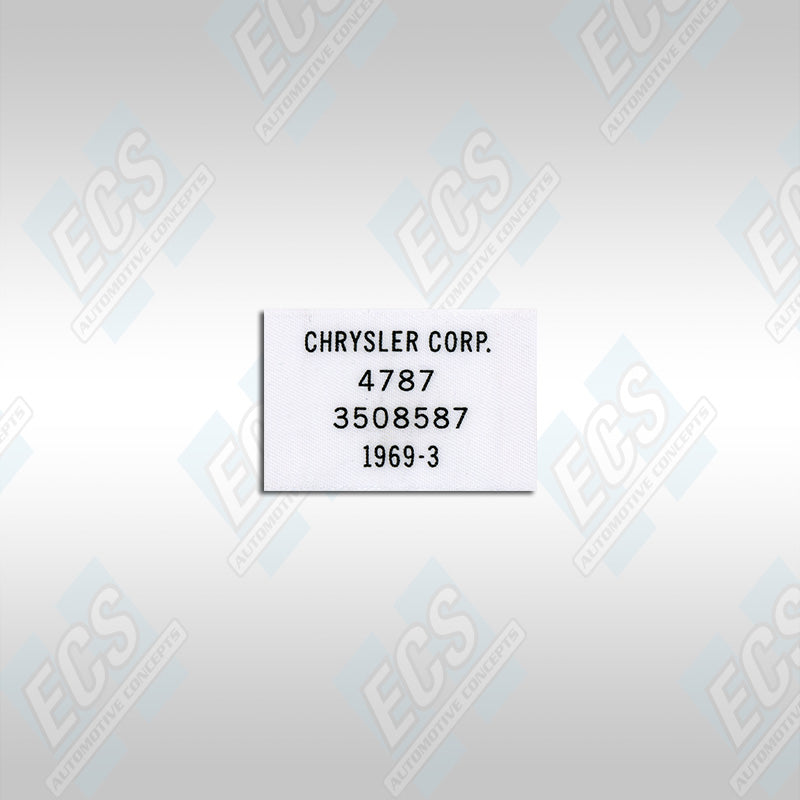 196871 Chrysler SeatBelt Part Number / Date Labels ECS Automotive