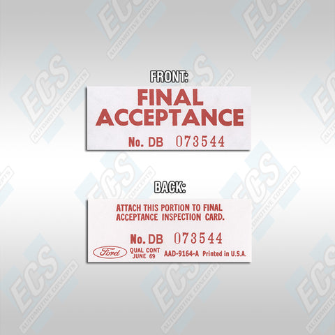 1967-70 Mustang: Final Acceptance Decal (Multiple Options!)