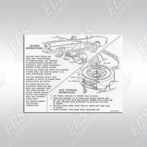 1965-71 Mustang: Jack Usage & Stowage Instruction Decal (Multiple Options!)
