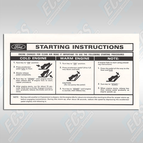 1964-73 Mustang: Visor Starting Instructions Sleeve (Multiple Options!)