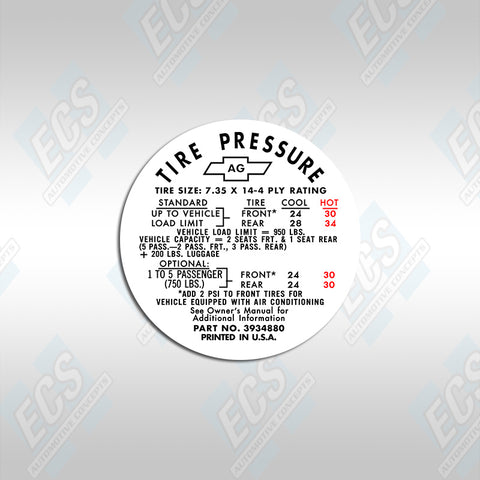 GM Tire Pressure Decal (Multiple Options!)